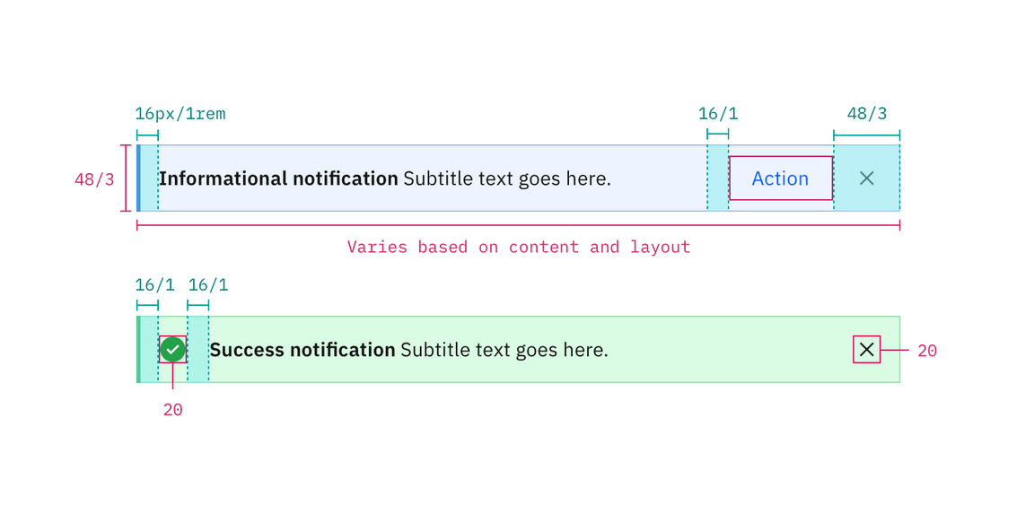 Structure and spacing for an inline notification